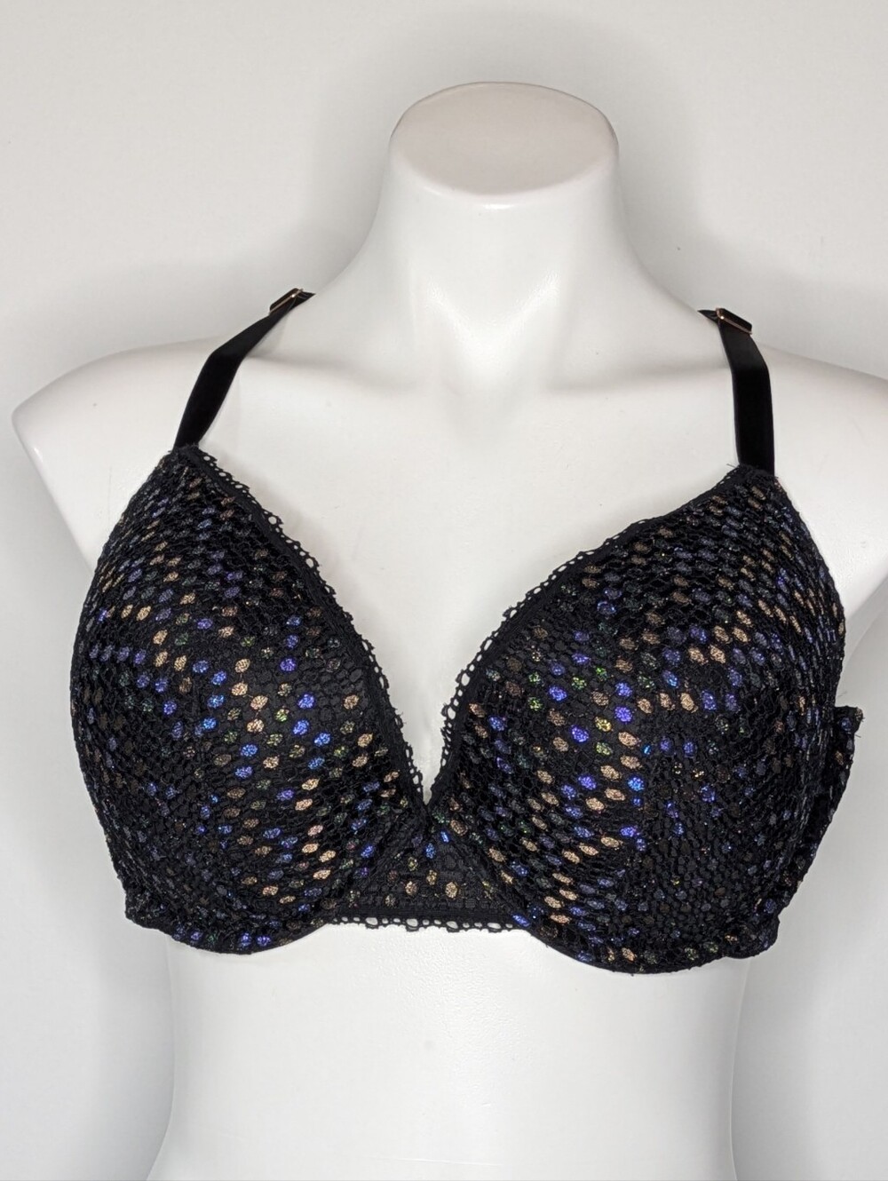 Savage X Fenty Black Purple Green Gold Mesh Bra 38DDD 38F